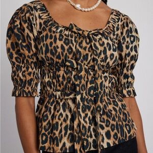 Damson Madder Bianca Ruffle Blouse - Leopard
